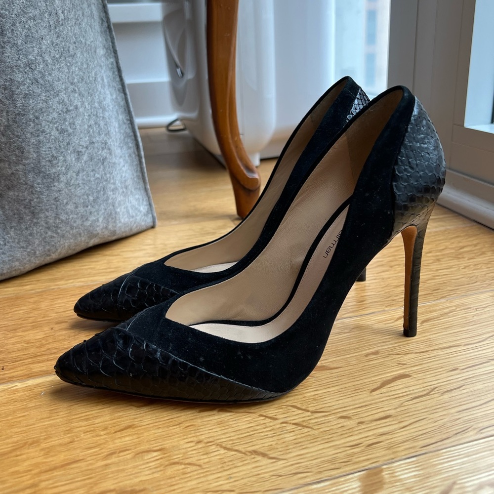 Birman 38.5 Black Snakeskin Sede Pumps